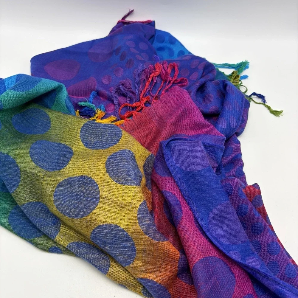 Cachemire Scarf 100% Cashmere Polka Dot Italy Color Block Rainbow Polka Dot Read